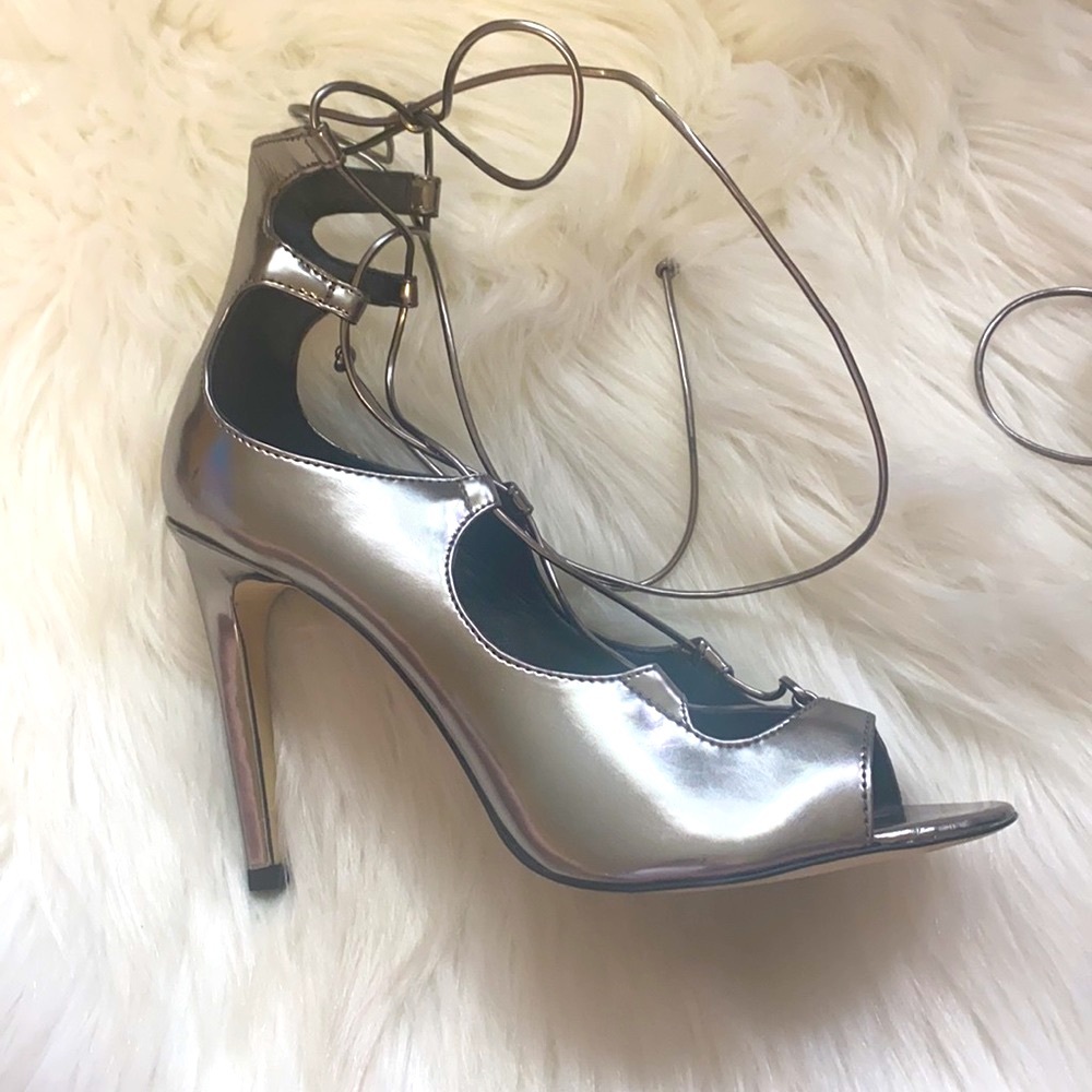 Aldo Silver Lace Up Gladiator Heels 8.5